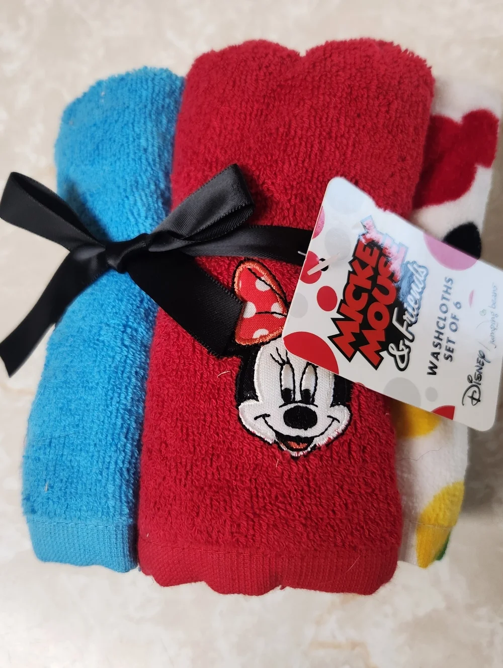 Disney Mickeky Mouse & Friends Washcloths Set of 6 Jumping Beans New Red Blue